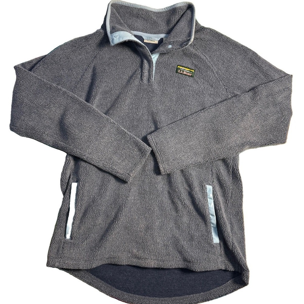 L.L. Bean Tumbled Sherpa Fleece Pullover Women's Storm Gray Pockets Snap Small